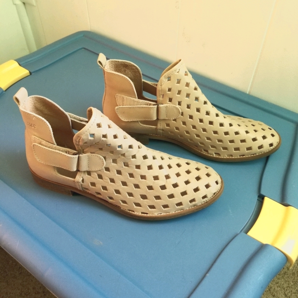 Perforated soft leather ankle booties